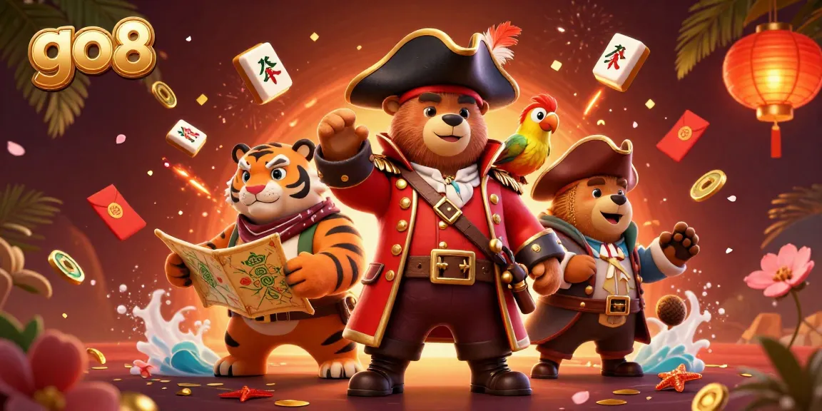 Experience thrilling adventures at go8 with a vibrant casino scene featuring cartoon characters and festive elements.