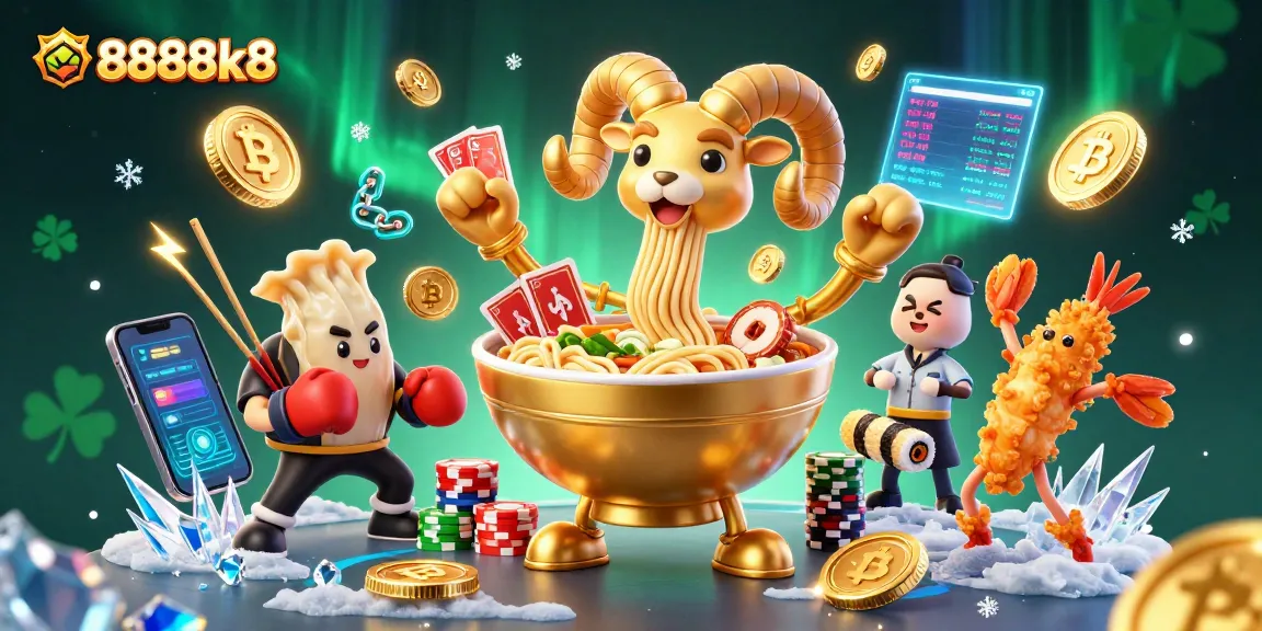 Experience thrilling gaming with the vibrant scene of 8888k8, featuring unique characters and crypto elements.