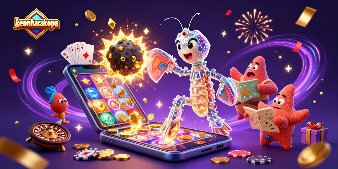 Engage with keonhacaicopa in a vibrant 3D casino scene featuring golden winnings and dynamic game elements.