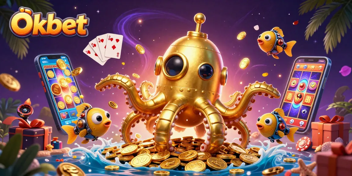Experience thrilling slots with Oxbet as a golden kraken submarine emerges from a sea of coins.