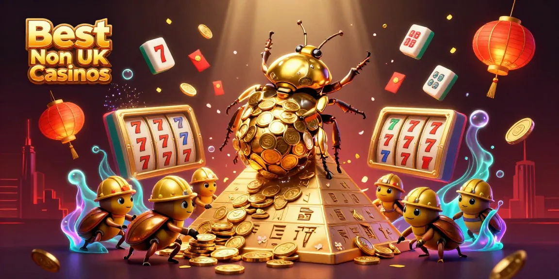 Experience the thrill at Best Non UK Casinos with vibrant slots, golden coins, and festive elements!