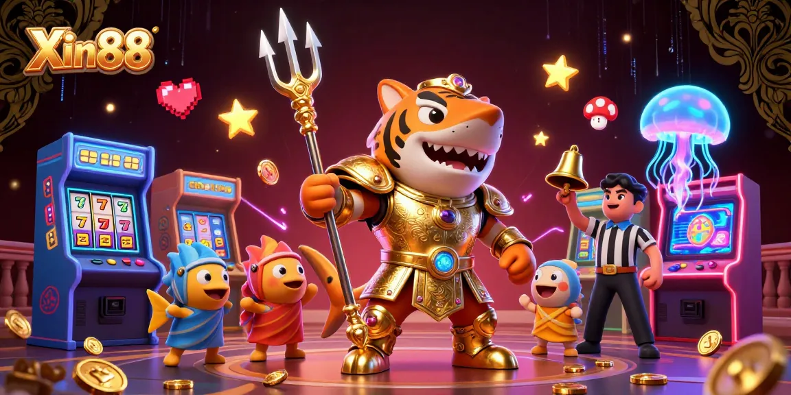 Play exciting casino games at Xin88 with vibrant arcade elements and a lively underwater scene.