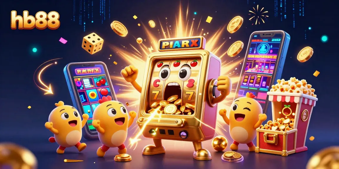 hb88 slot machine celebrates jackpot win with coins overflowing in a vibrant casino scene.