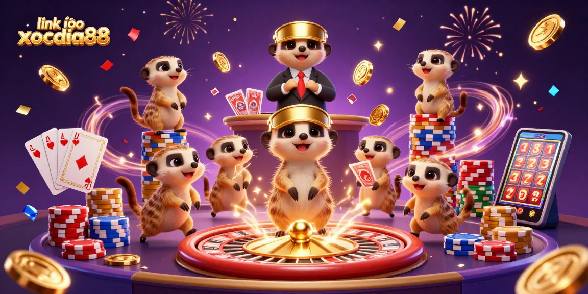 Experience excitement with link vào xocdia88 at a lively casino scene with meerkats.