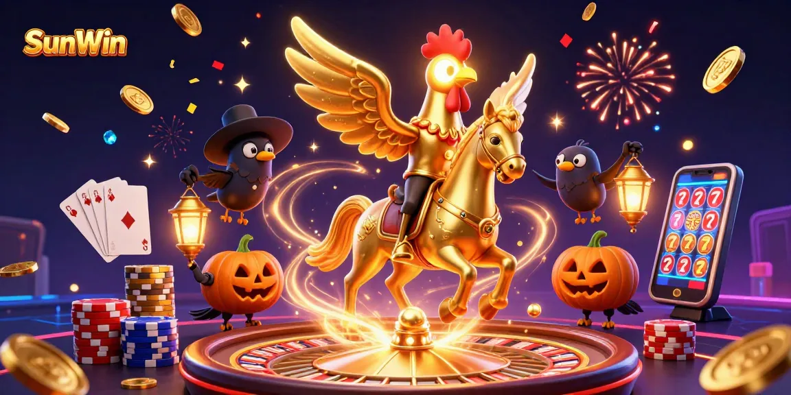 Experience thrilling gameplay with SunWin at a vibrant midnight casino, featuring golden characters and sparkling treasures.