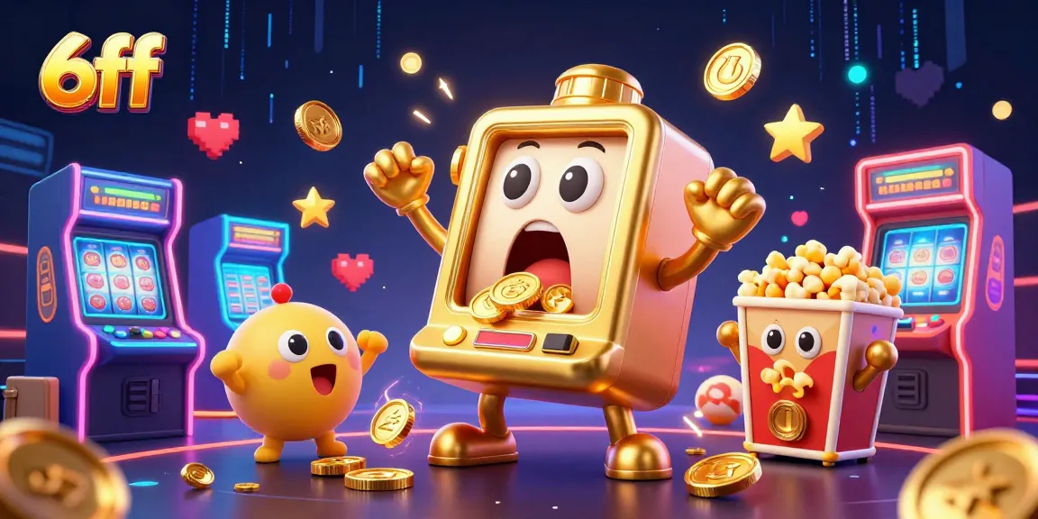 Celebrate wins at 6ff with an exciting scene of slot machines hitting jackpots and coins pouring in!