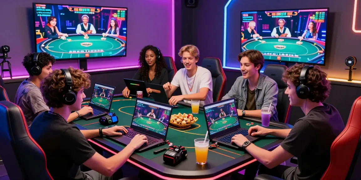 Excited players strategizing on Daftar Nagapoker at a vibrant gaming setup.