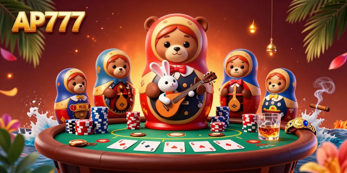 Experience the thrill of AP777 with vibrant casino elements and charming characters in an engaging scene.