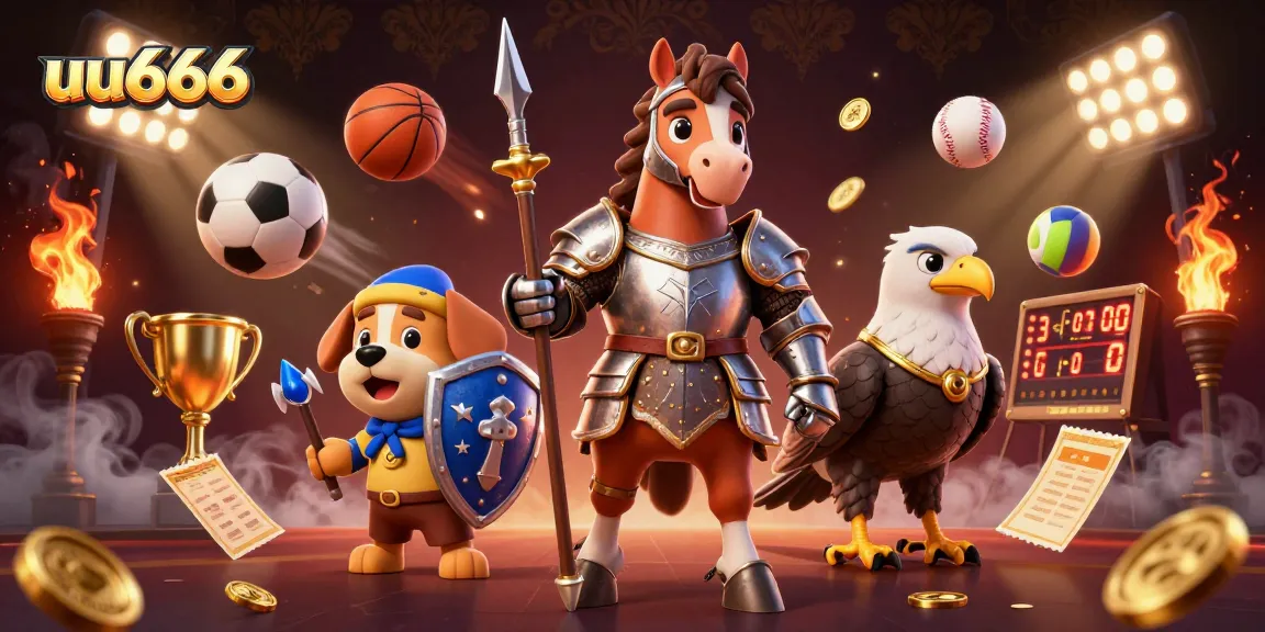 Engage with uu666 gaming excitement featuring a valiant knight, brave puppy, and dynamic sports elements.