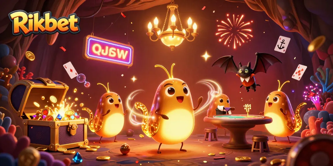 Experience thrilling wins at Rikbet with glowworms illuminating an enchanting casino scene filled with vibrant games and treasures.
