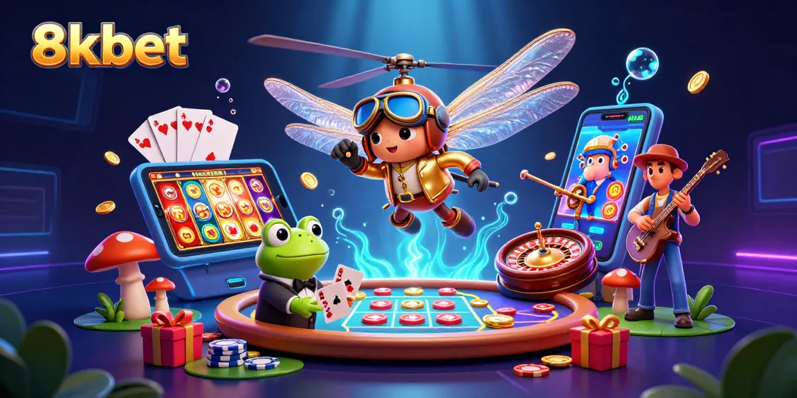 Play thrilling games at 8xbet with immersive 3D casino illustrations depicting engaging action and excitement.