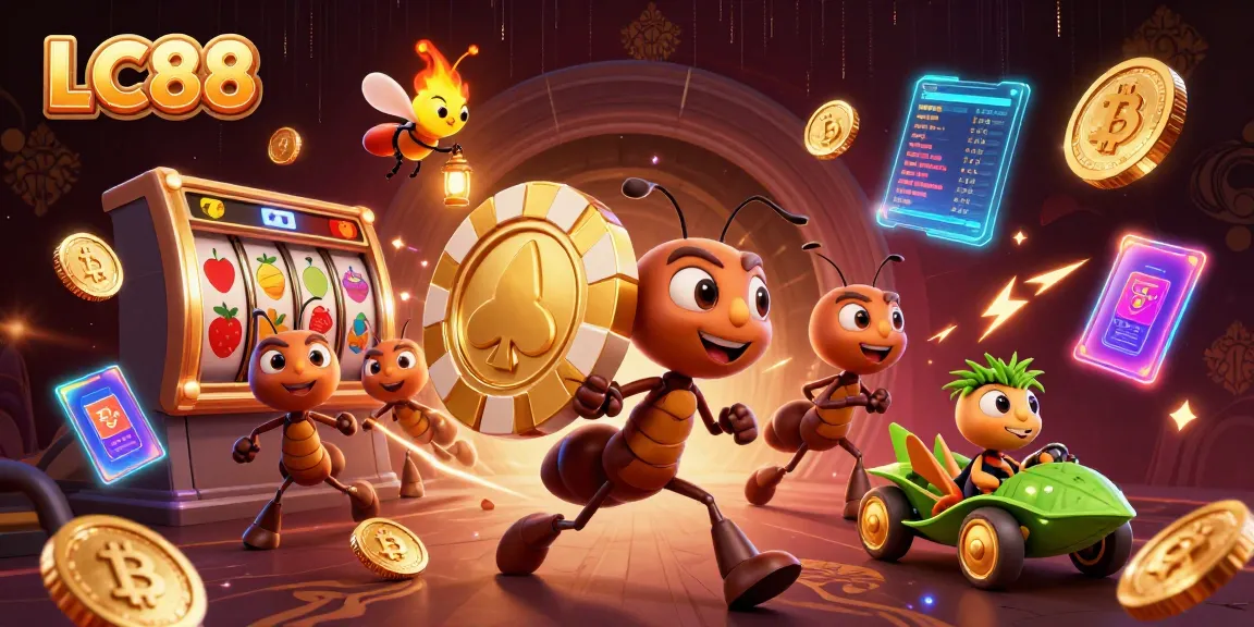 Engaging scene showcasing LC88's exciting gaming atmosphere with playful characters in a vibrant casino heist.