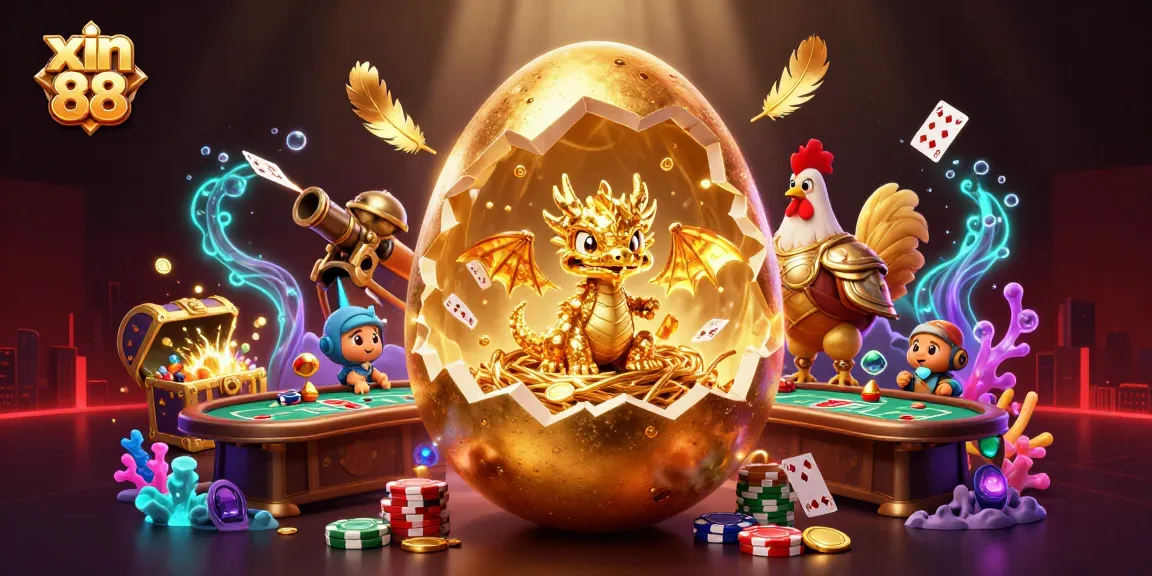 Experience the thrill of xin 88 with a dynamic scene of a golden dragon and poker chips in an energizing casino setting.