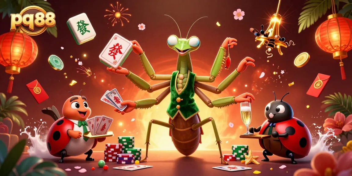 Engage with exciting gameplay at pq 88 featuring a cartoon mantis card sharp and ladybug pit boss.