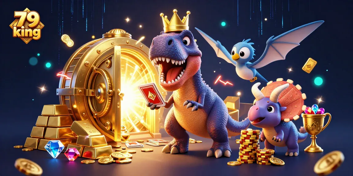 Experience the excitement of 79 king casino with a vibrant, cartoon-style card game scene featuring dinosaurs.