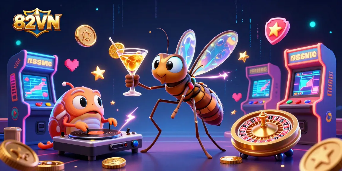 Experience thrilling gaming at 82VN with vibrant casino elements and characters.