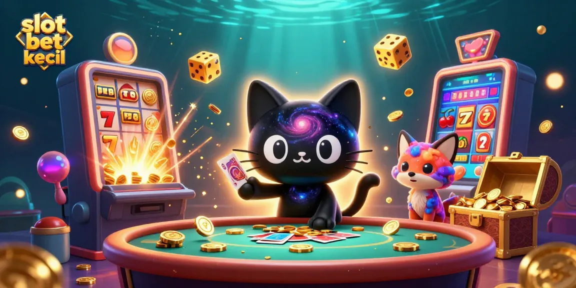 Menghadirkan slot bet kecil di dunia kasino dengan karakter kucing lubang hitam dan rubah nebula dalam ilustrasi 3D yang menarik.