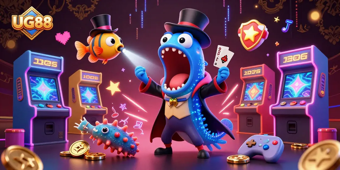 UG88 players delight in a vibrant 3D casino scene featuring unique sea creatures performing magic tricks.