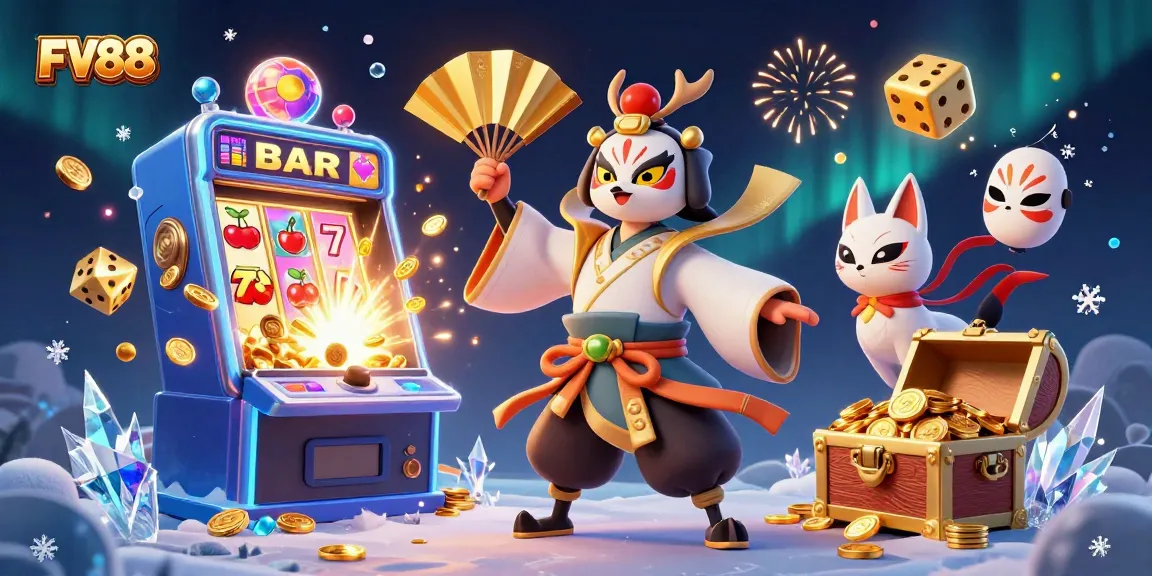 Experience FV88's thrilling jackpot scene with vibrant characters and dynamic gaming elements.
