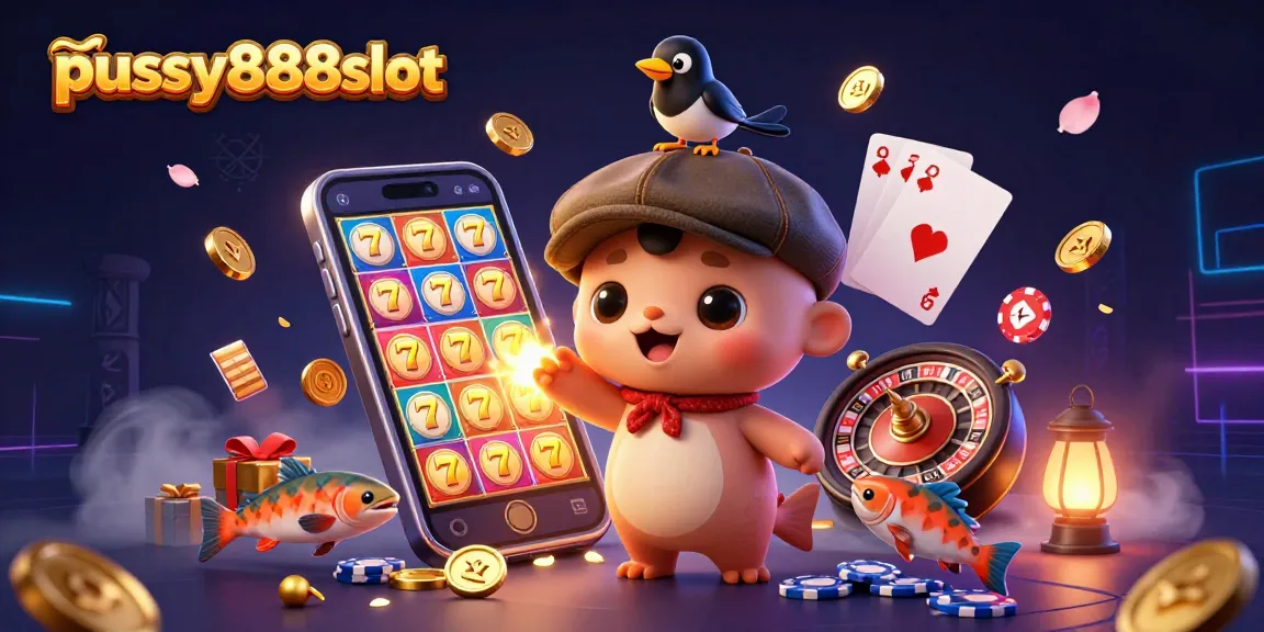 Spin the reels of pussy888slot for exciting wins with vibrant characters and casino elements.