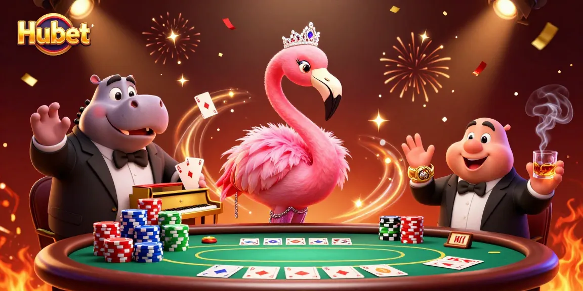 Experience thrilling gaming at Hubet with colorful poker chips and vibrant characters.