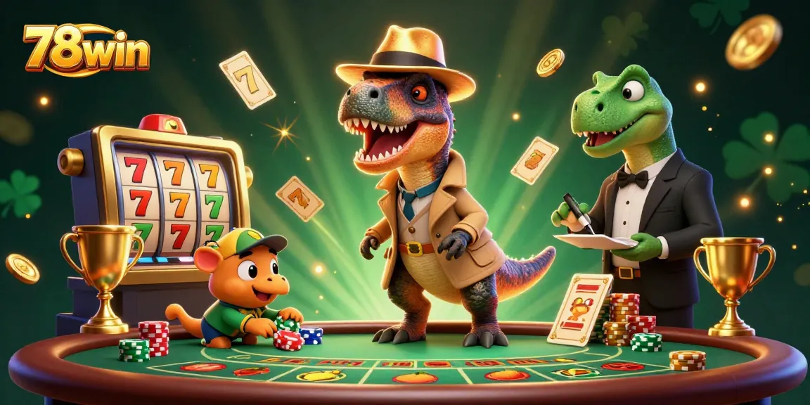 Experience thrilling slots and gaming at 78win with vibrant illustration of characters in action.