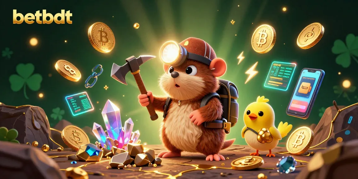 Experience the excitement of betbdt with a treasure hunter mole in a vibrant crypto-filled cave.