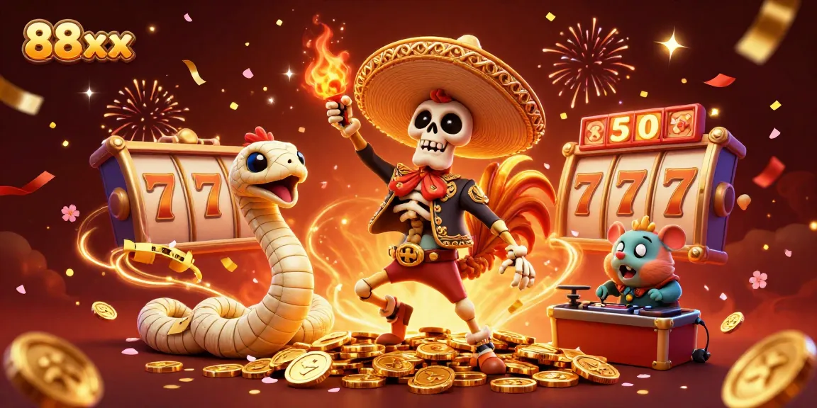 Experience the excitement of 88xx with vibrant characters celebrating on casino-themed golden coins.