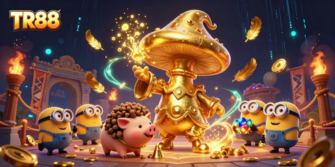 Play slots with TR88 in a vibrant fantasy scene featuring wizard and treasure elements