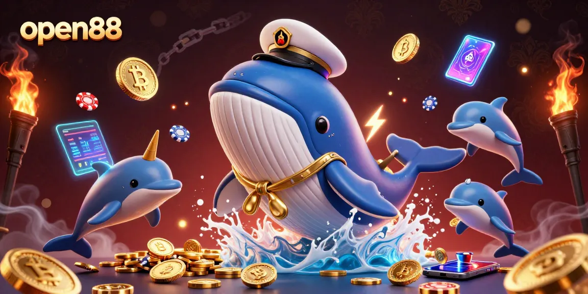 Experience the excitement of open88 with a colorful scene of a whale, narwhal, and dolphins in a casino.