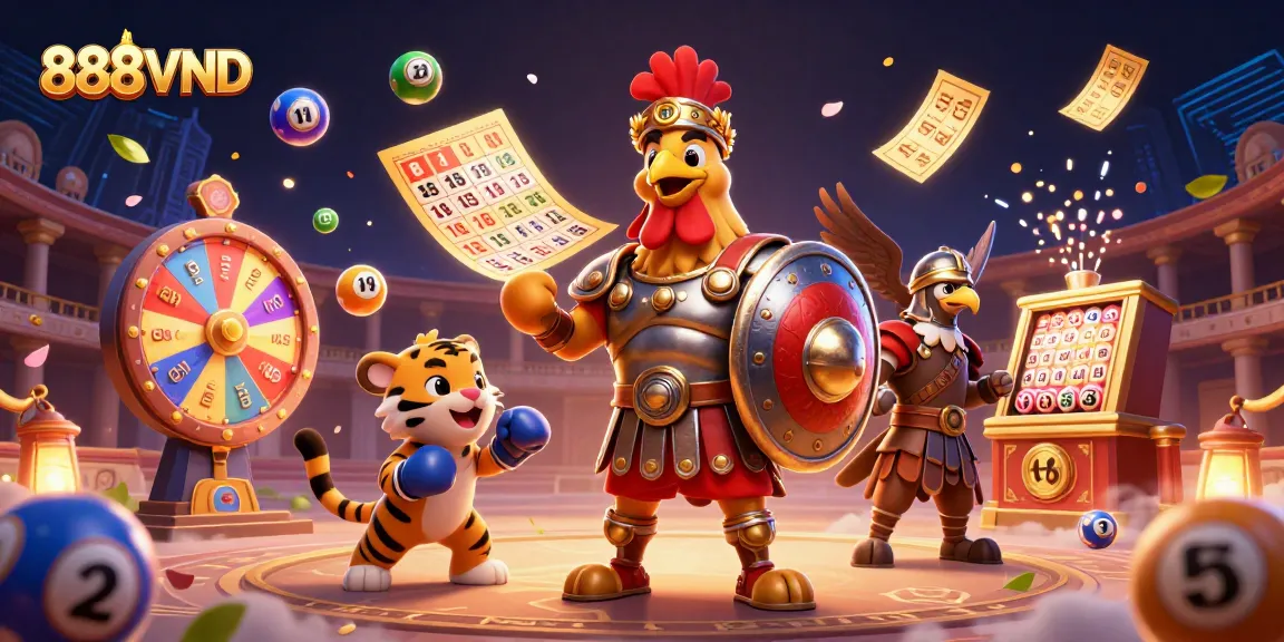 Experience thrilling action at 888VND with colorful lottery elements and vibrant casino atmosphere.