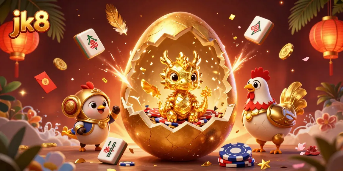 Experience thrilling gaming with jk8's vibrant casino scene featuring golden dragon and poker chips.