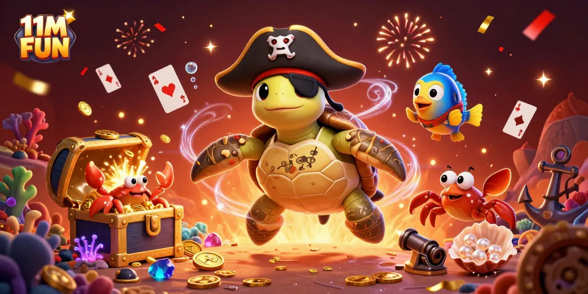 Engage in thrilling fun with 11M FUN as a pirate turtle and friends discover treasure!