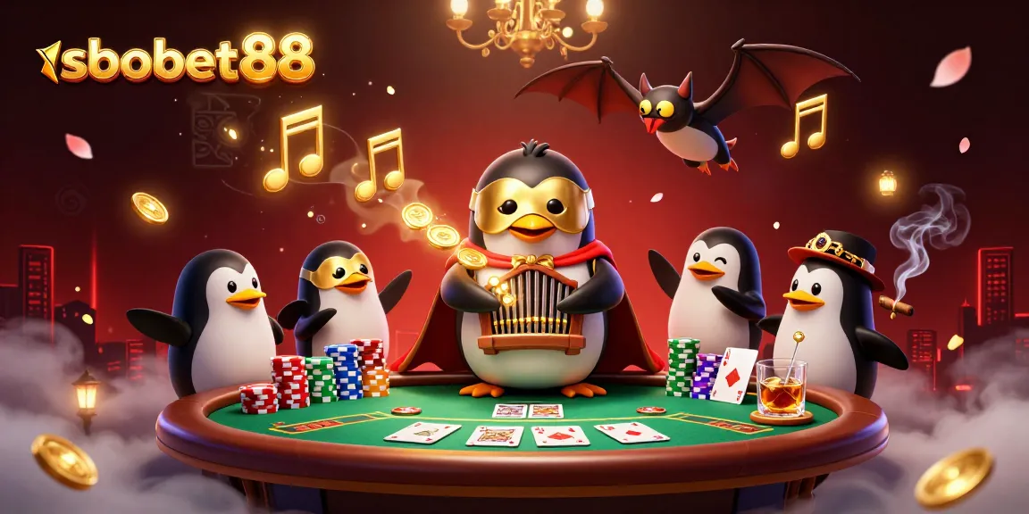 Serunya bermain sbobet88 di meja poker dengan karakter unik, menampilkan berbagai elemen perjudian.
