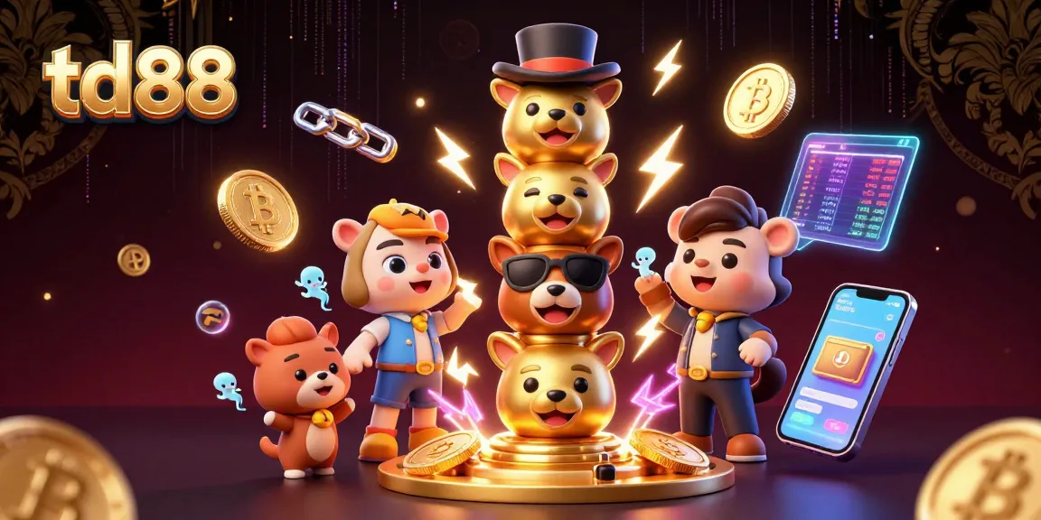 Engage with td88's vibrant casino environment featuring 3D characters and crypto elements.