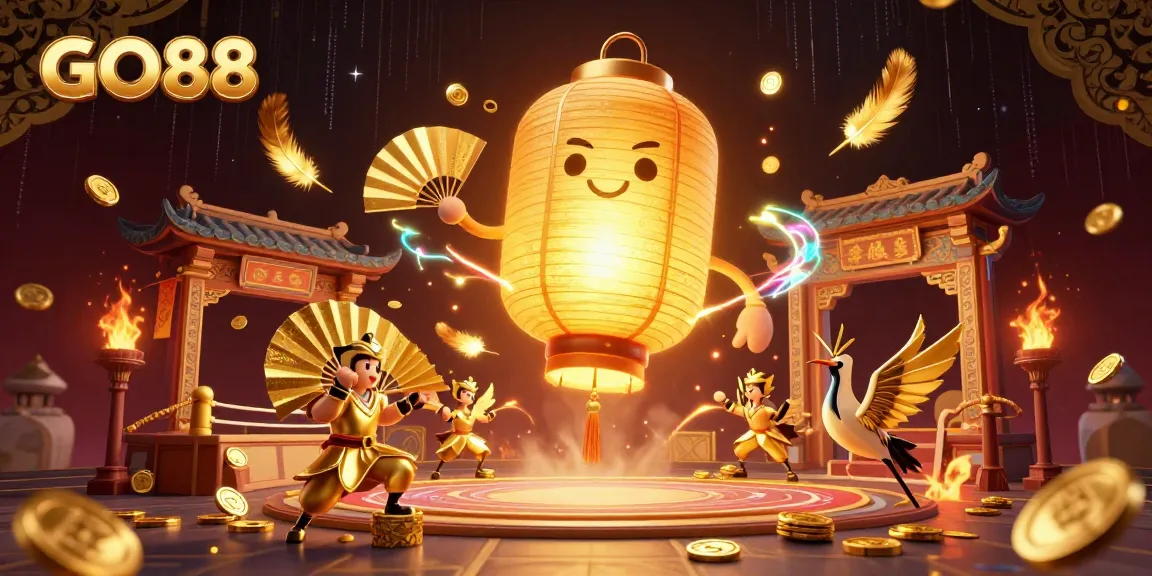Experience GO88's vibrant casino spirit with golden lanterns, warriors, and rich gaming elements.