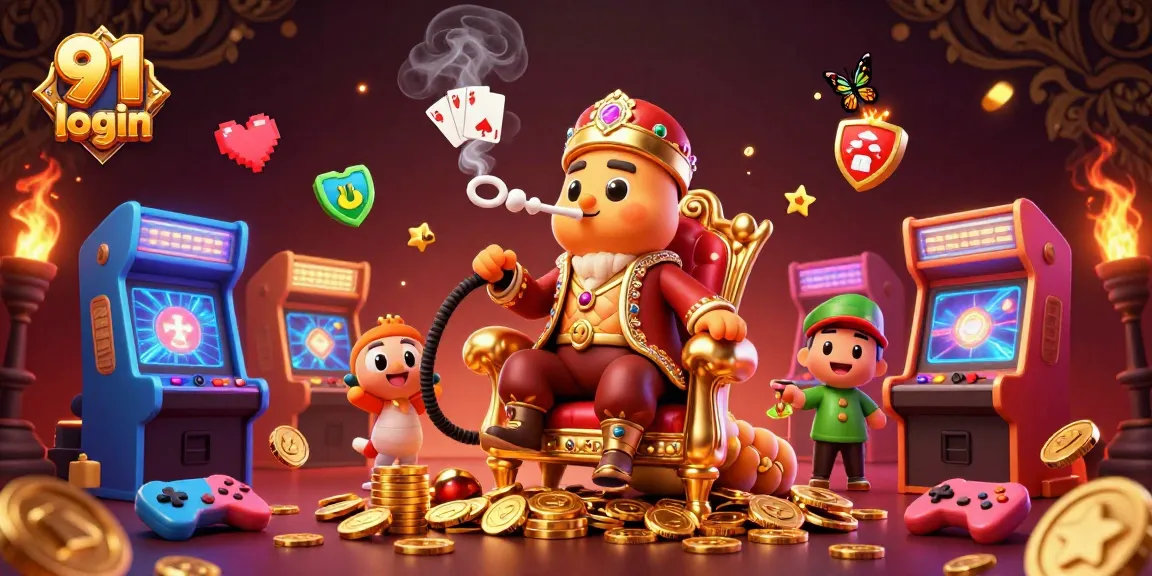 Engage in the 91 club login experience with a vibrant casino-themed 3D illustration featuring a unique caterpillar character.