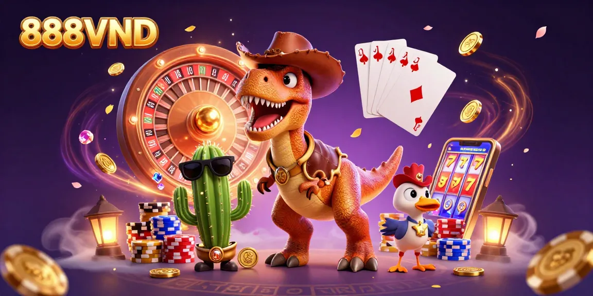 Experience exhilarating gameplay at 888VND featuring a colorful 3D casino scene.