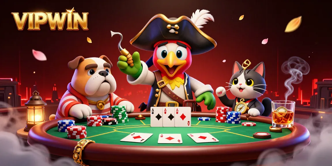 Experience thrilling gameplay with VIPWIN as a pirate captain and friends navigate a vibrant casino scene.