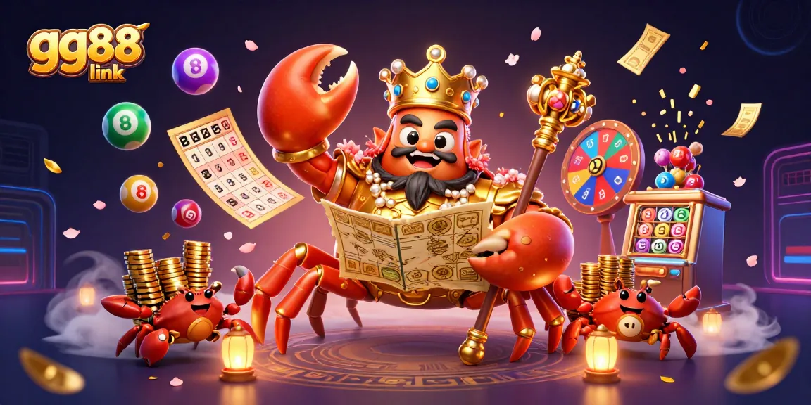 Experience the excitement of gg88 link with a vibrant lottery-themed casino scene filled with characters and game elements.
