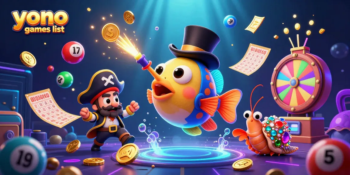 Mengintip daftar permainan Yono Games yang penuh warna dan kegembiraan dalam ilustrasi 3D.