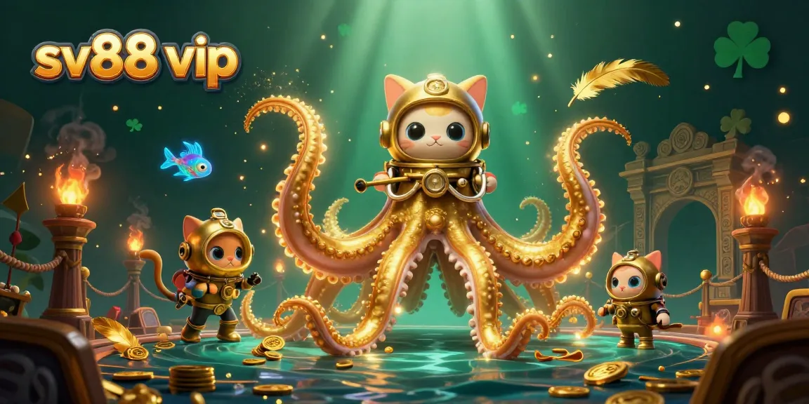 Experience the thrill of sv88 vip with a vibrant underwater casino scene featuring a kraken and a diving cat.
