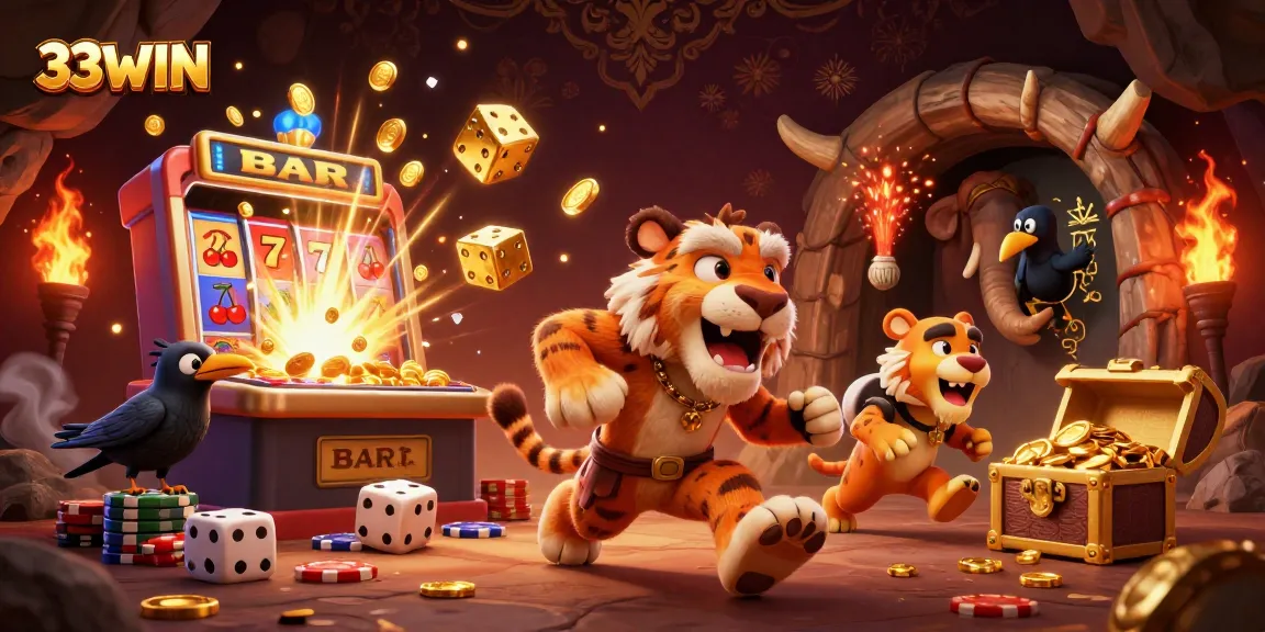 Engage in thrilling thrills at 33WIN with vibrant casino elements and captivating characters.