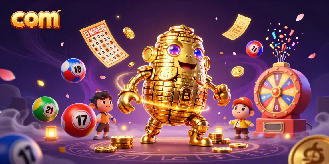 Catch thrilling moments in com as a vibrant golden golem showcases colorful lottery action.