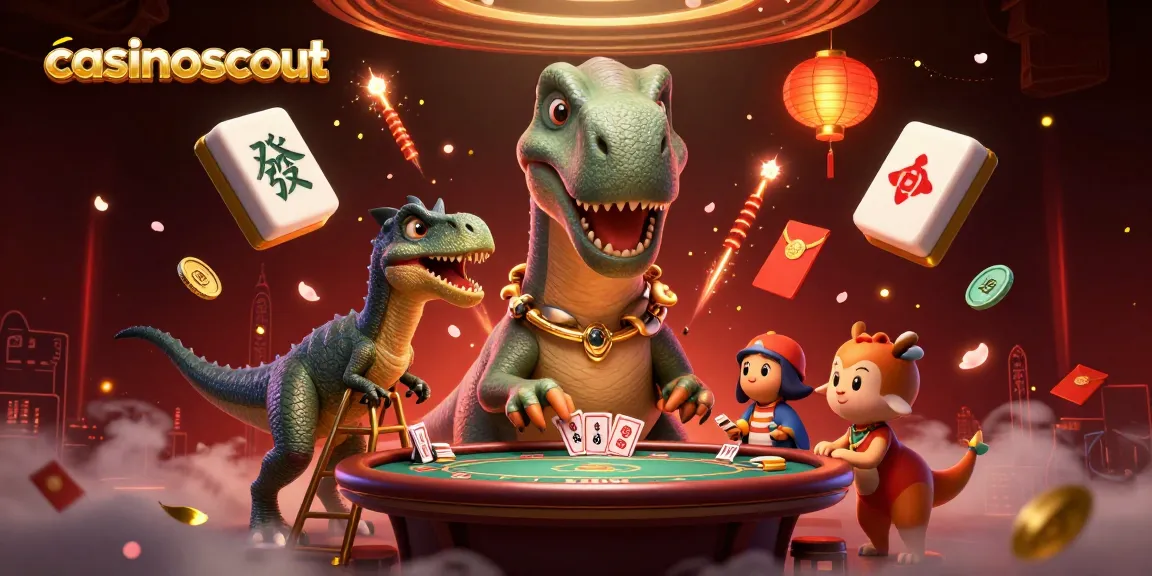 Play exciting casino games with casinoscout in a whimsical 3D dinosaur setting.