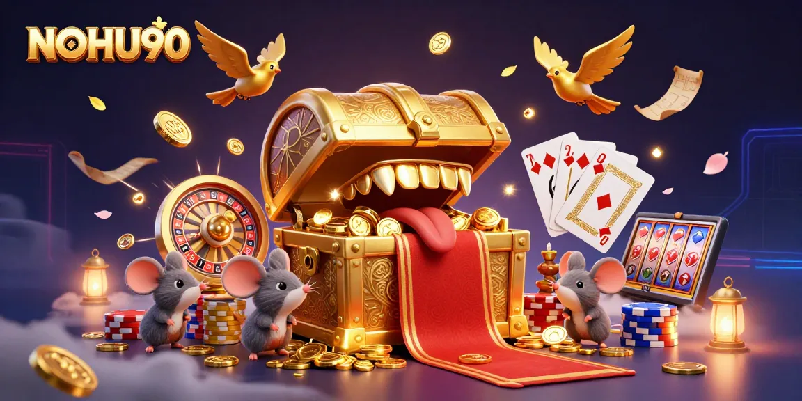 Engage in thrilling gameplay at NOHU90 with a vibrant 3D casino scene full of treasures.