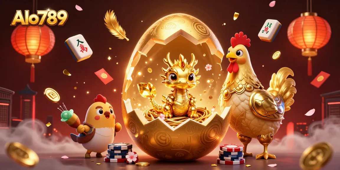 Alo789 provides thrilling betting action with a golden dragon revealing poker chips amidst festive decorations.