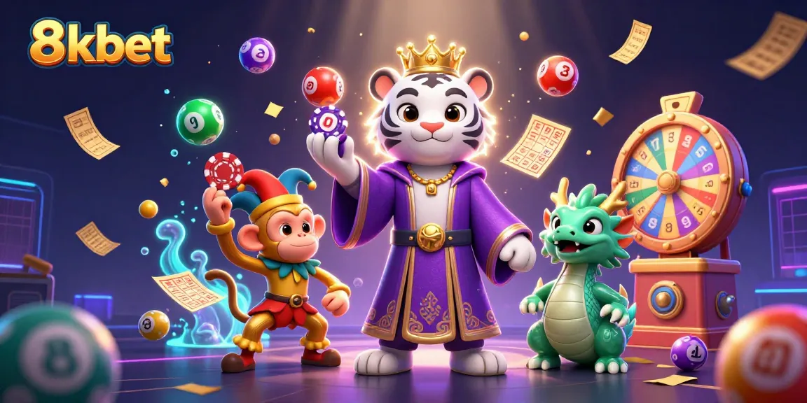 Engage with 8xbet's dynamic world of online gaming, showcasing lucky characters amidst vibrant casino elements.