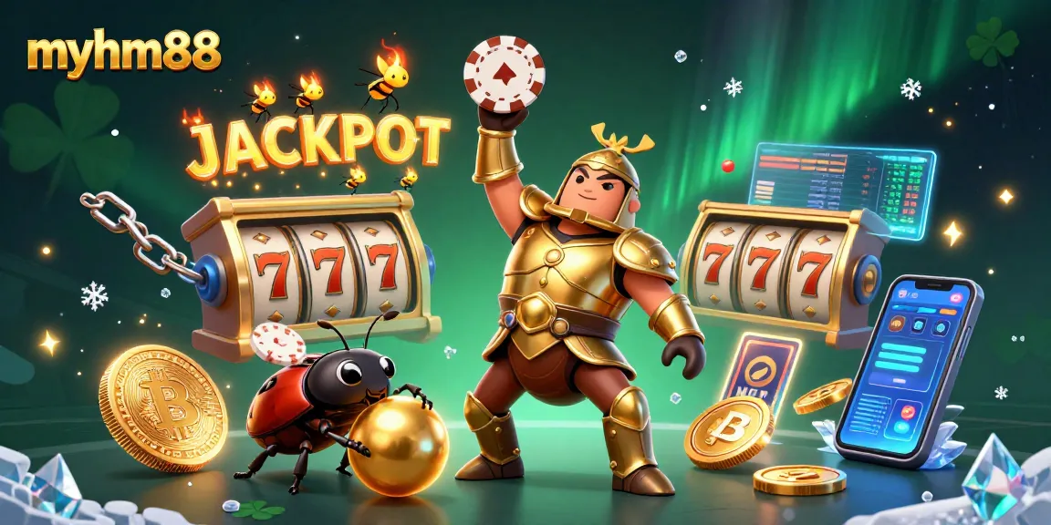 Engage in thrilling wins with myhm88 as a 3D hercules beetle celebrates a jackpot moment.