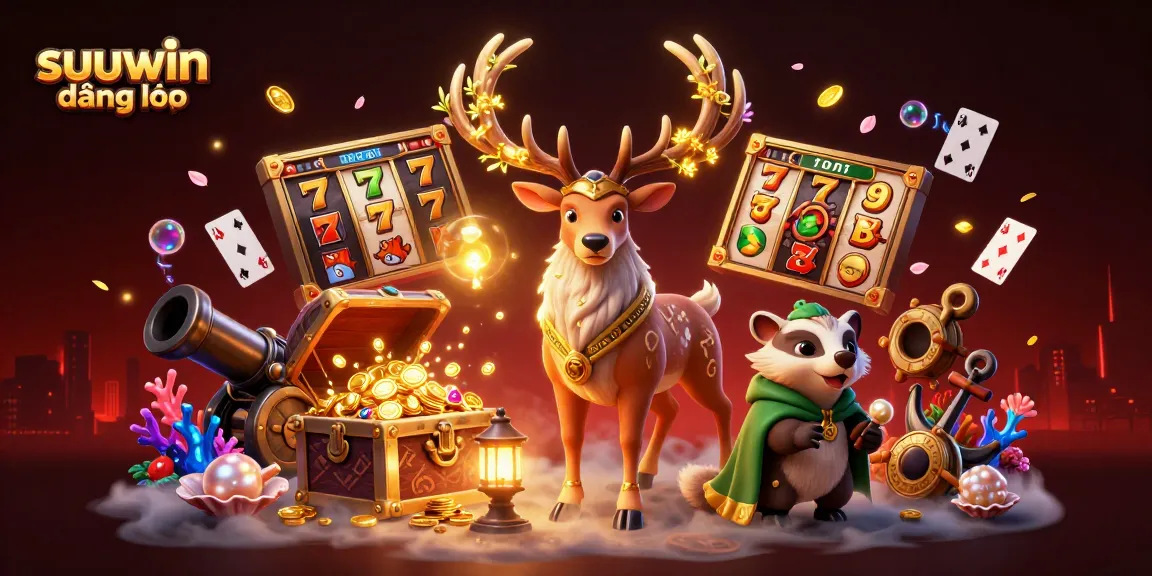 Shoot and win with suuwin đăng nhập as the druid stag and badger explore a magical casino scene.
